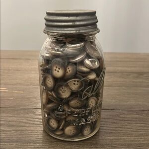 Vintage Ball Mason Jar filled with Around 300 Buttons zinc Atlas lid